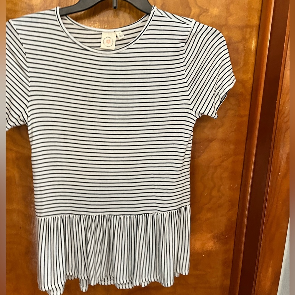 Blue and white stripes live in the moment shirt